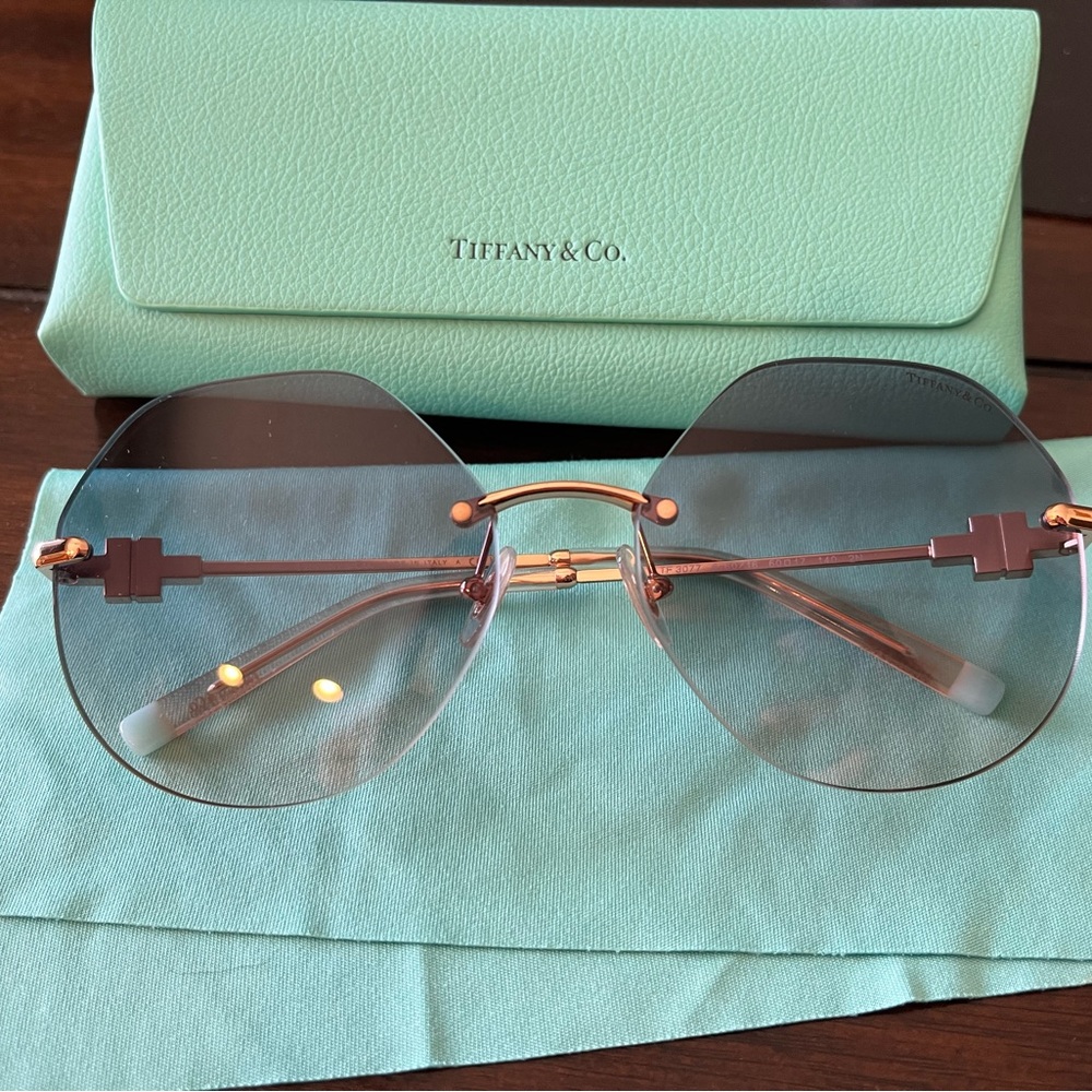 Tiffany Hexagonal Sunglasses, light blue with rose gold